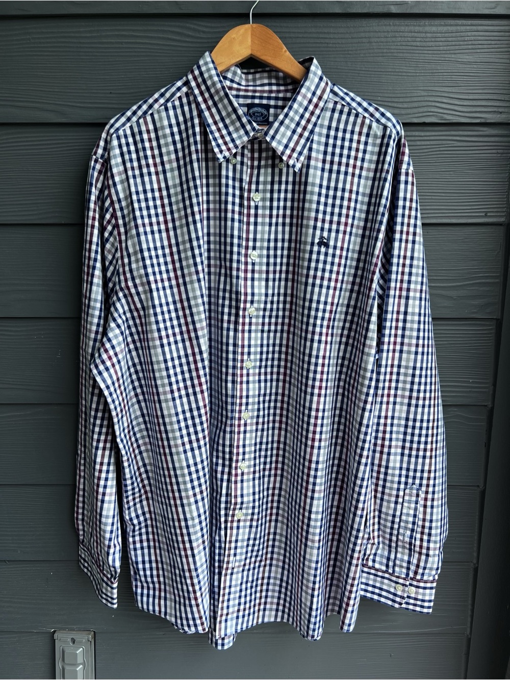 Brooks Brothers Men’s Blue, White & Burgundy Checked Non Iron Dress Shirt 2XLT